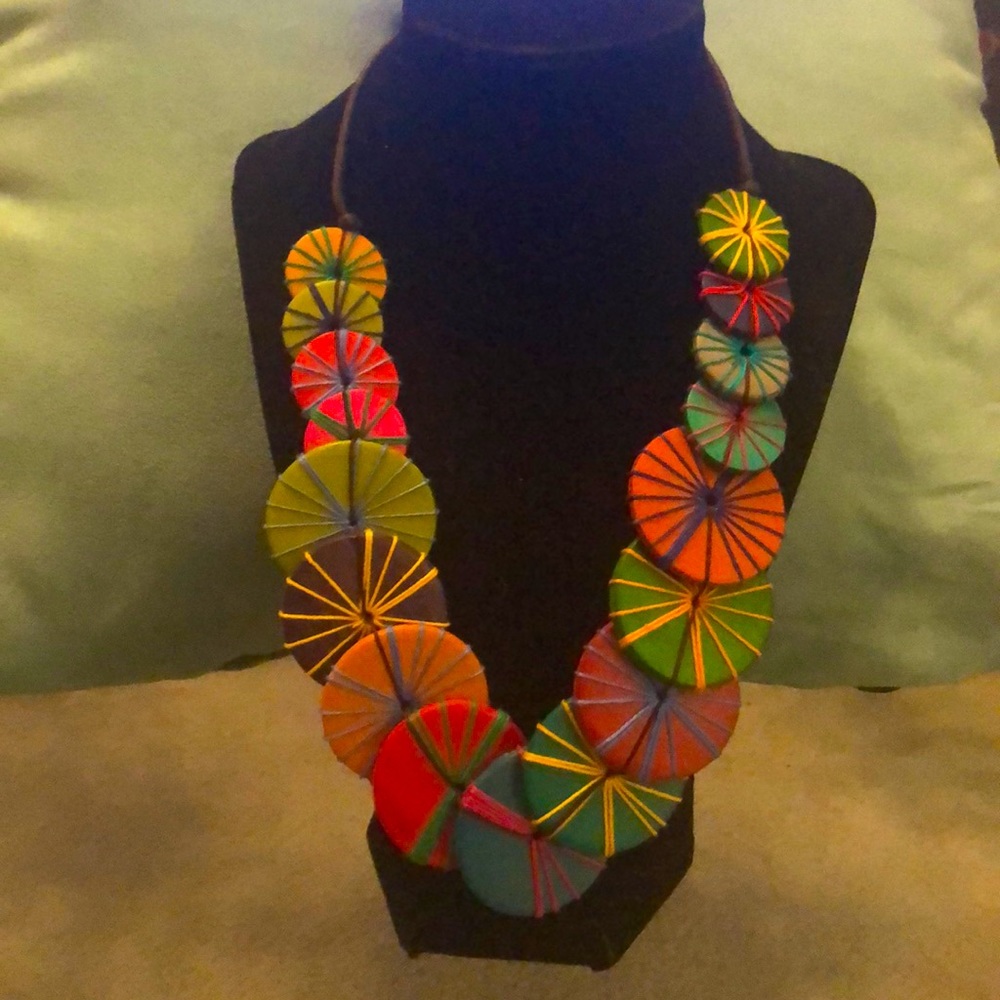 Wood, String and Leather Necklace